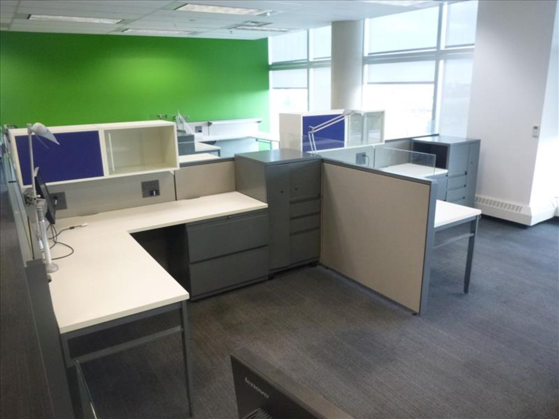 (2) Haworth cubicle workstations, approx. 12' x 16.5' footprint (excl. contents and office