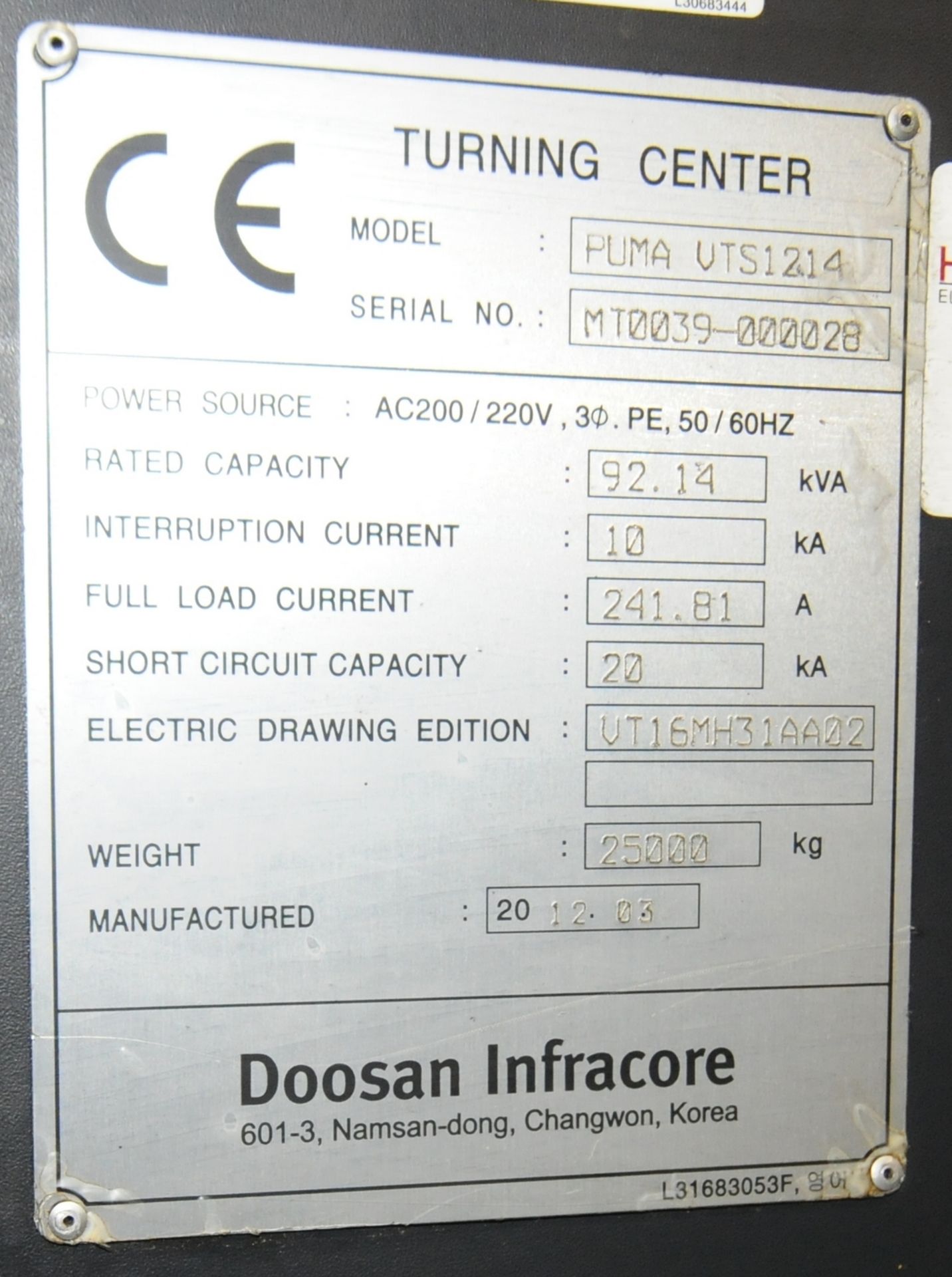 DOOSAN (2012) PUMA VTS1214 CNC VERTICAL TURNING CENTER (VTS 1214 #5) - Image 9 of 27