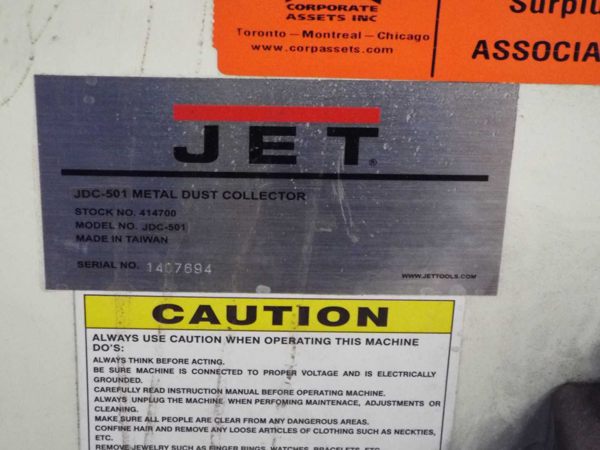 JET JDC-501 METAL DUST COLLECTOR, S/N N/A - Image 2 of 2