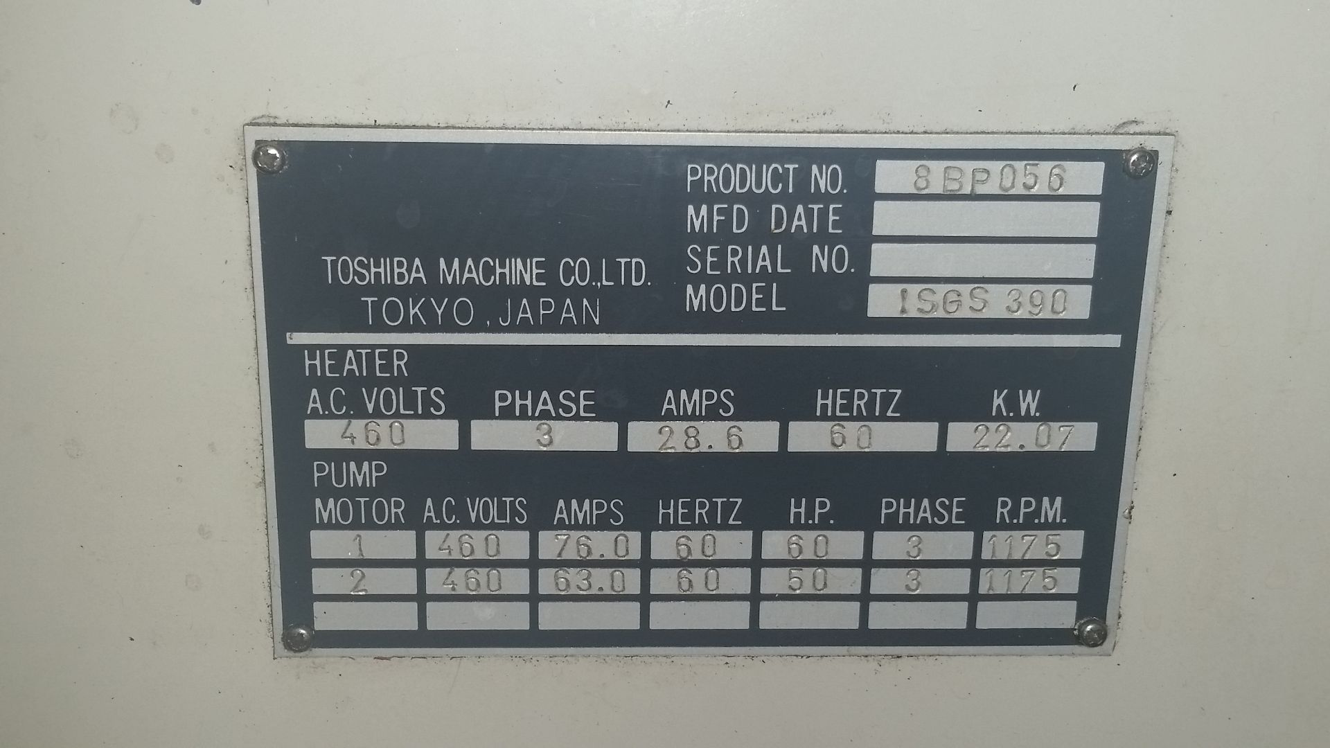 TOSHIBA ISGS390V21-27A PLASTIC INJECTION MOLDER WITH INJECTVISOR V21 DIGITAL CONTROL, 390 TON - Image 4 of 7