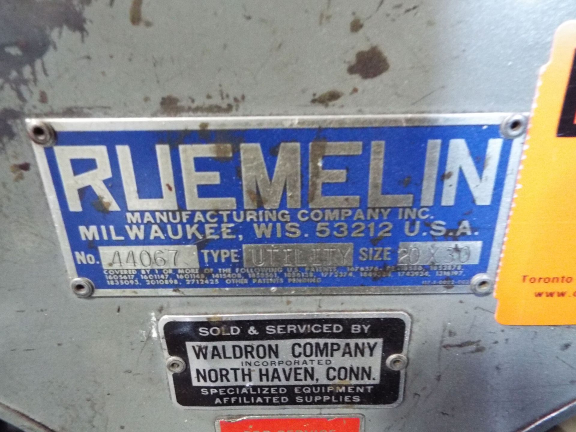 RUEMELIN 20" X 30" SHOT BLAST CABINET S/N: N/A (CI) - Image 2 of 2