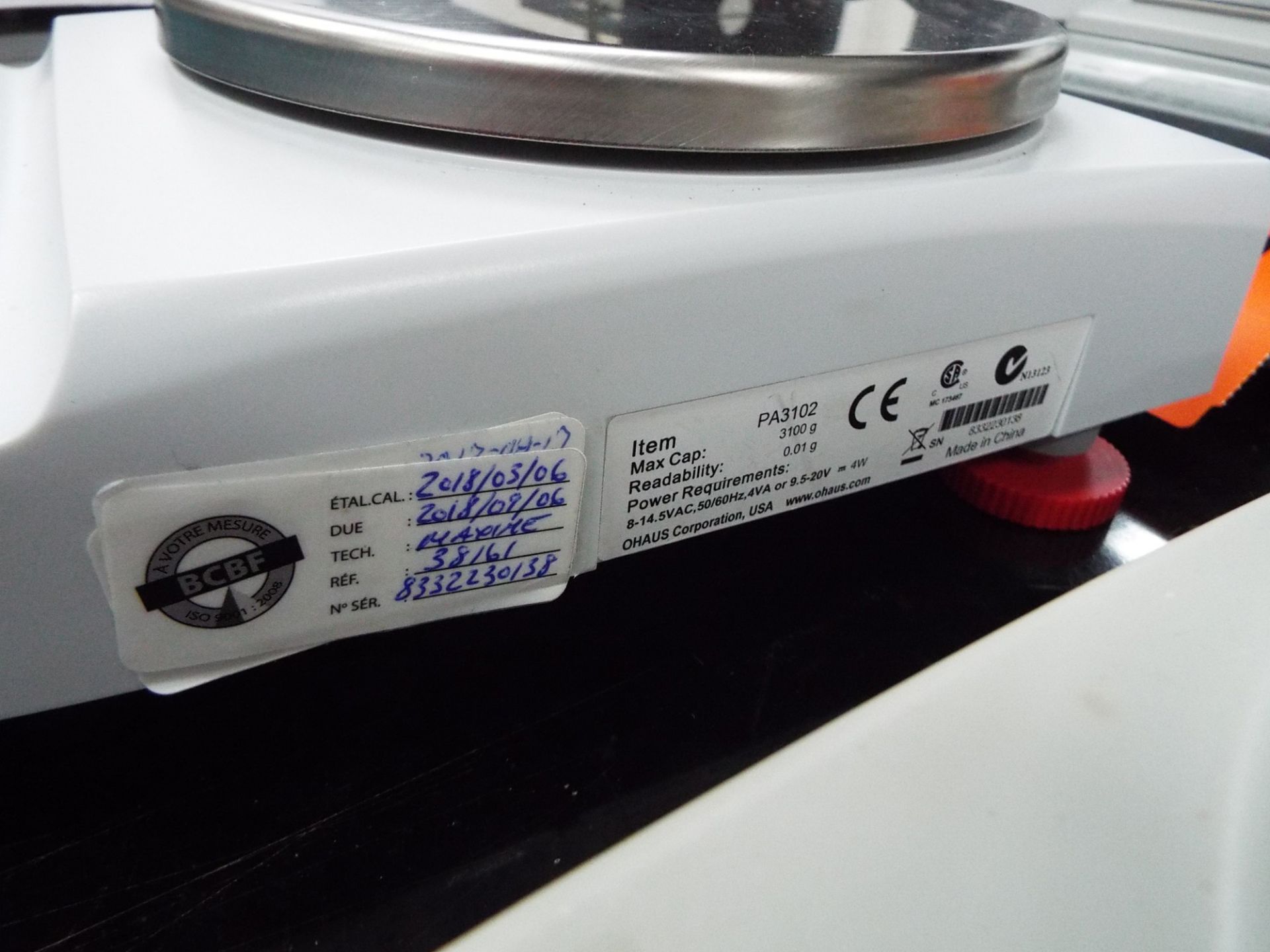 OHAUS PIONEER DIGITAL BALANCE SCALE WITH 3100G X 0.01G CAPACITY, S/N 8332230138 - Image 3 of 3
