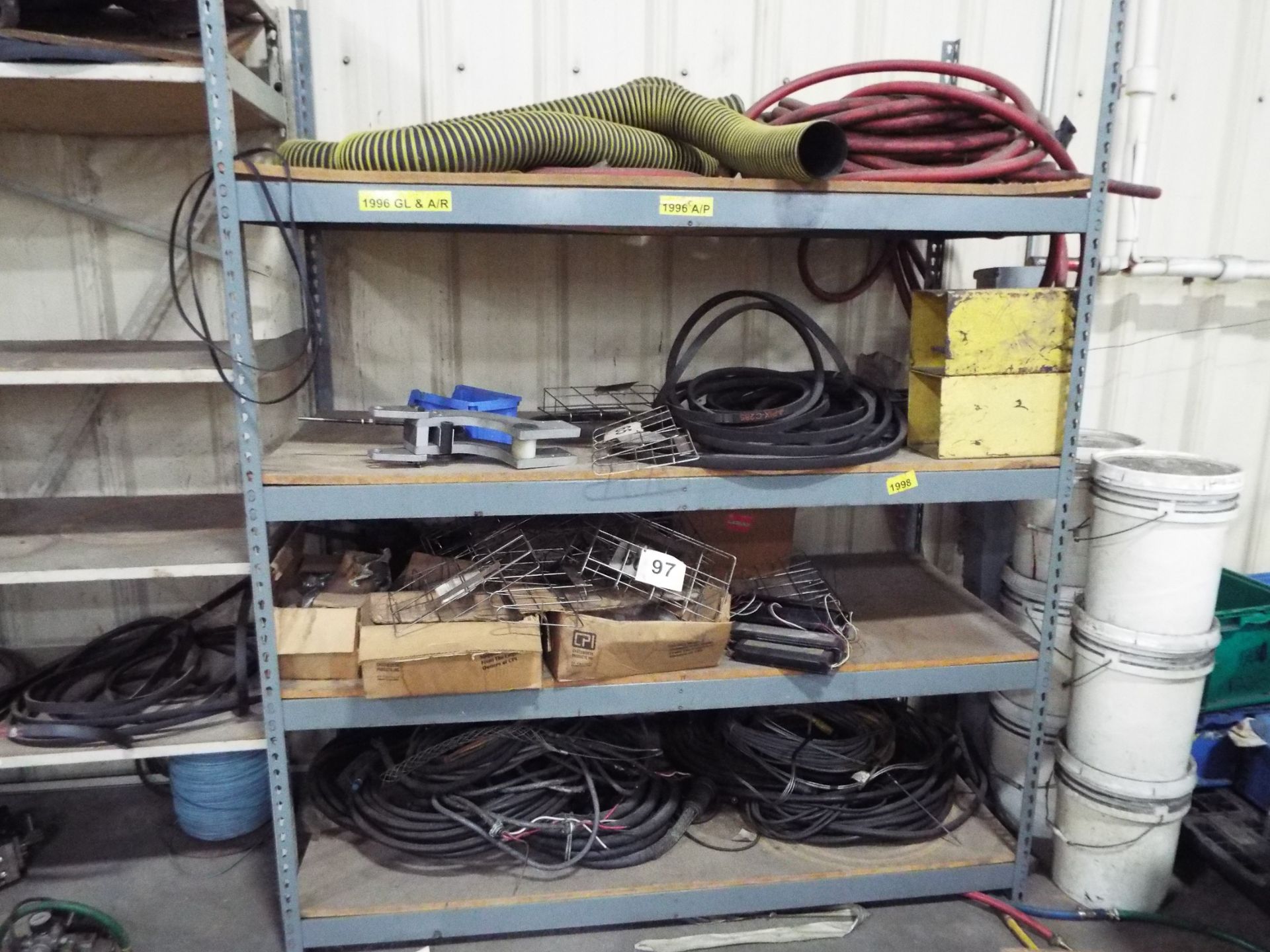 LOT/ SHELVES WITH CONTENTS - BELTS, HIGH VOLTAGE CABLES, PNEUMATIC HOSE, FILTERS, SPARE PARTS - Image 4 of 4