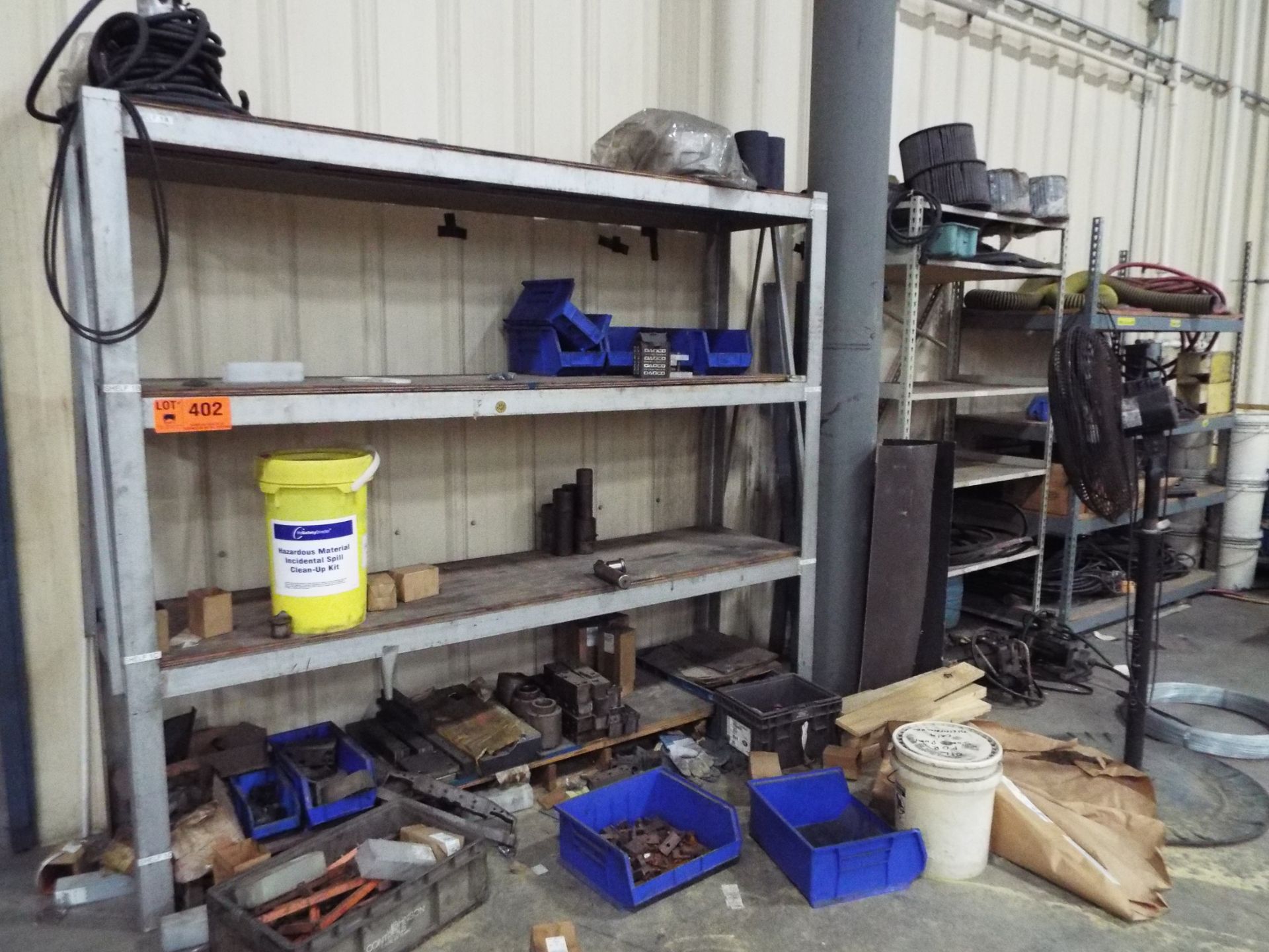 LOT/ SHELVES WITH CONTENTS - BELTS, HIGH VOLTAGE CABLES, PNEUMATIC HOSE, FILTERS, SPARE PARTS
