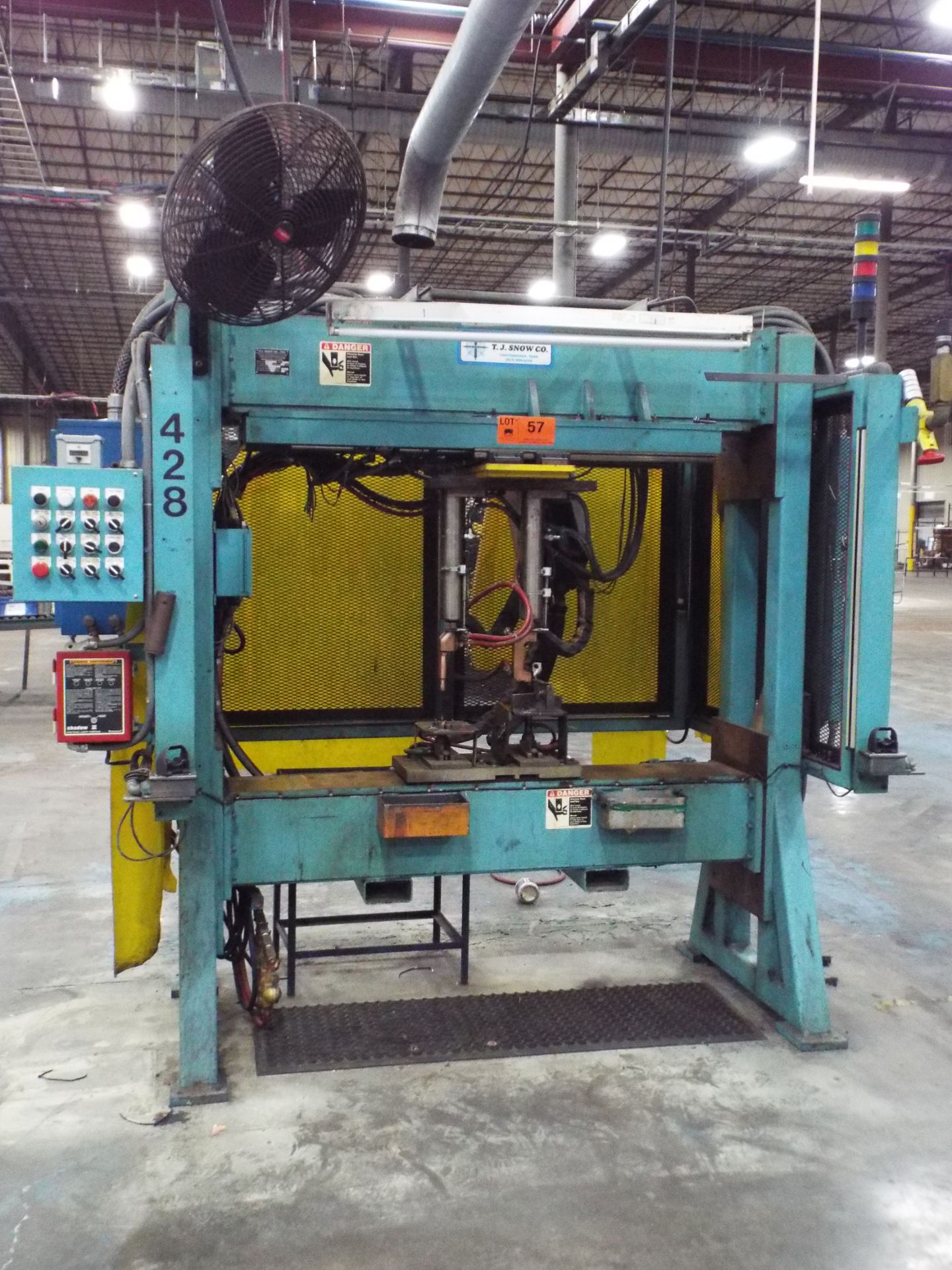 T.J. SNOW CO. 150 KVA DUAL STATION AUTOMATIC ASSEMBLY WELDER WITH ENTRON EN1000 PLC CONTROL, S/N: