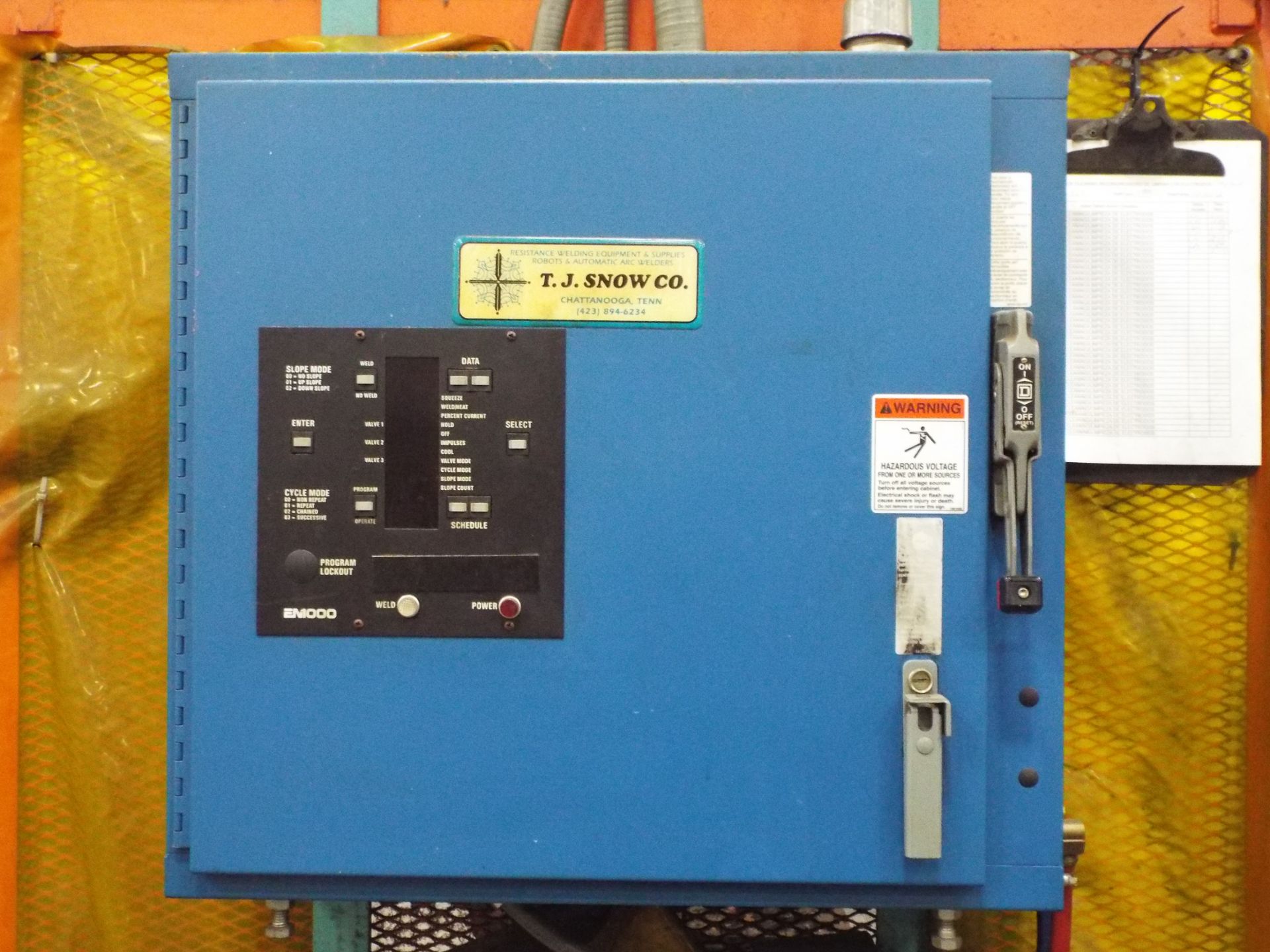 T.J. SNOW CO. 150 KVA DUAL STATION AUTOMATIC ASSEMBLY WELDER WITH ENTRON EN1000 PLC CONTROL, S/N: - Image 2 of 3