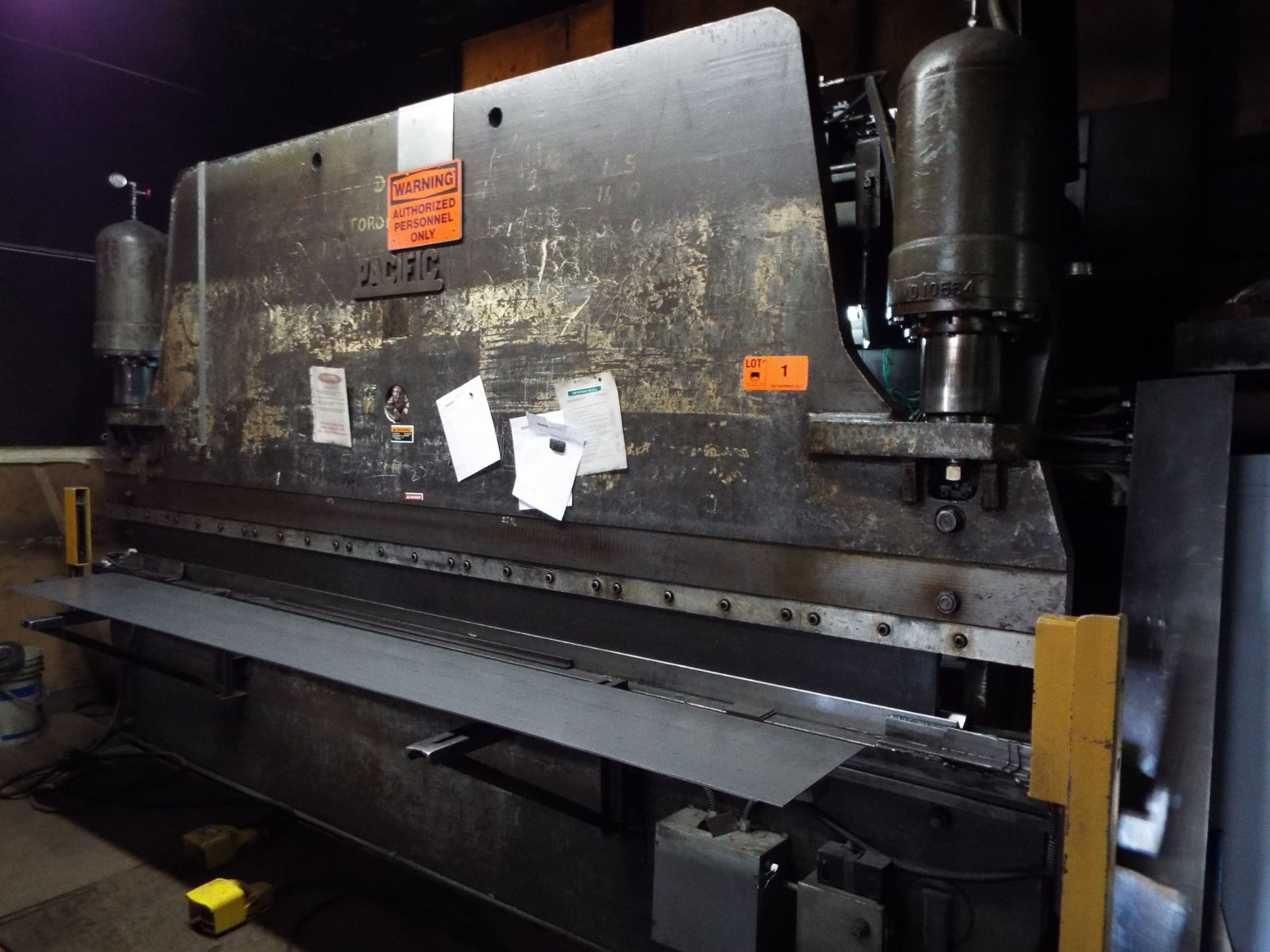 PACIFIC HYDRAULIC PRESS BRAKE WITH APPROX. 175 TON CAPACITY, 168" OVERALL BENDING LENGTH, 144"