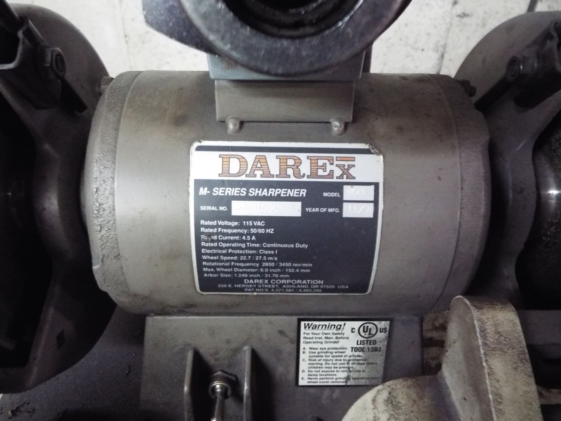 DAREX M-5B BENCH-TYPE TOOL CUTTER GRINDER, S/N: 538168C - Image 3 of 3