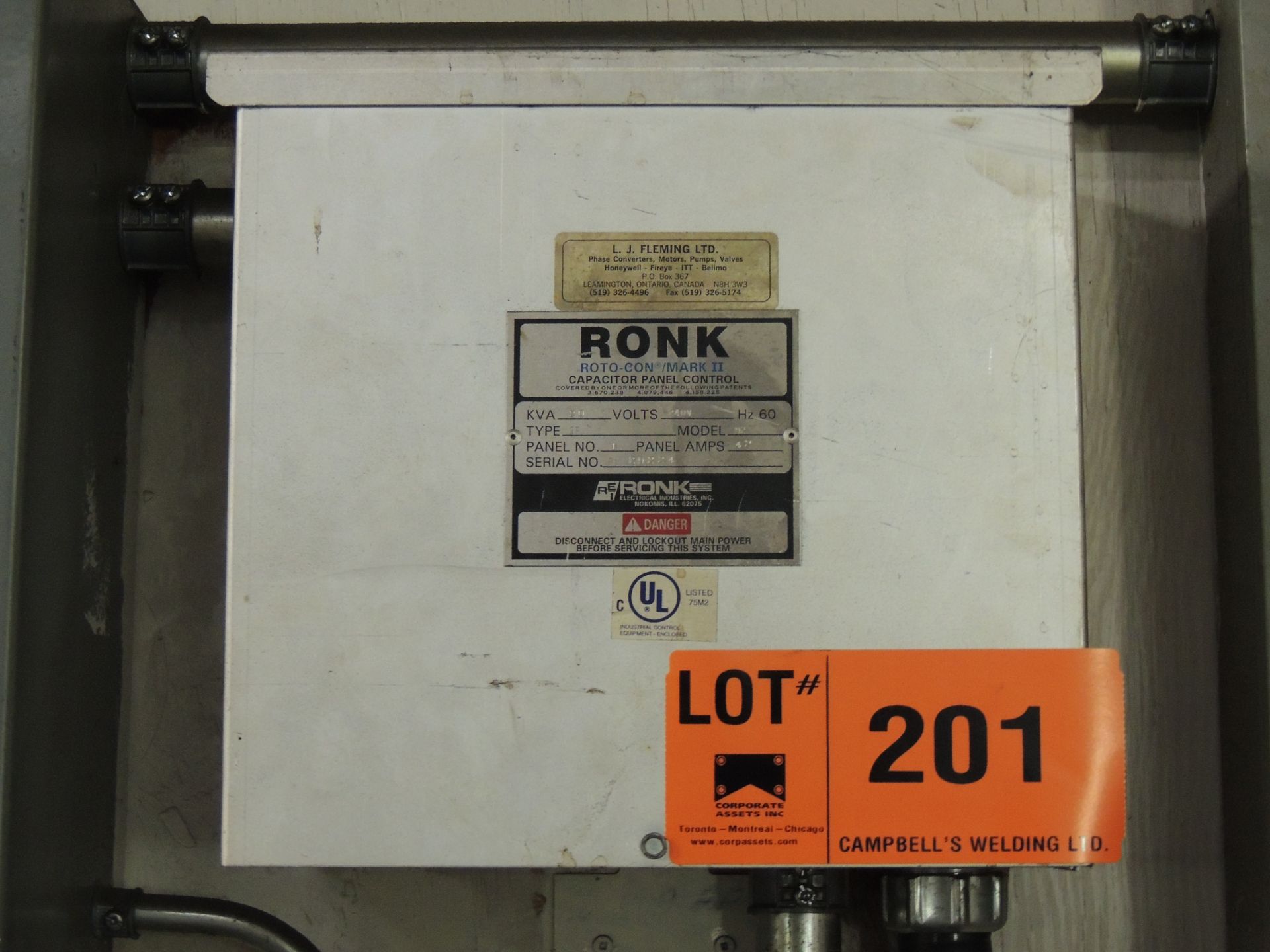 RONK ROTO-CON MKII ROTARY PHASE CONVERTER WITH RONK 10 HP MOTOR, 20 KVA, 240V, S/N: RC-29224 (CI)