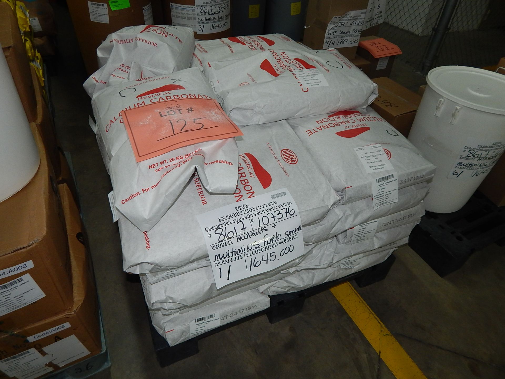 LOT/ SKID WITH CONTENTS CONSISTING OF CALCIUM CARBONATE