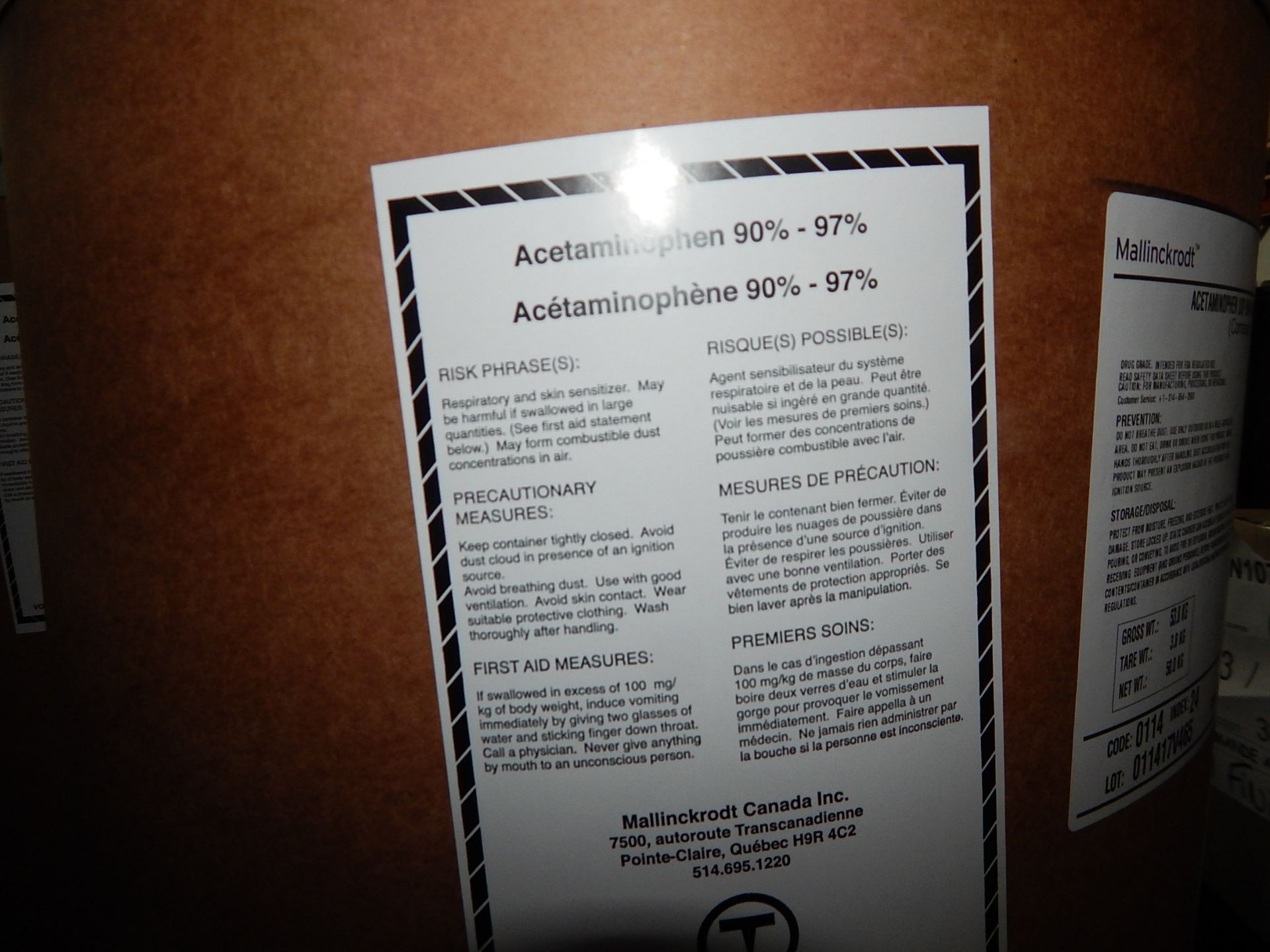 LOT/ SKID WITH CONTENTS CONSISTING OF 50KG DRUMS OF ACETAMINOPHEN - Image 2 of 2