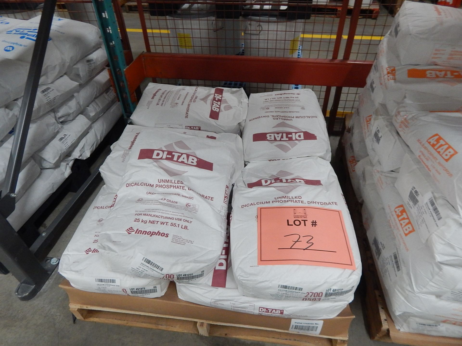 LOT/ SKID WITH CONTENTS CONSISTING OF 25KG BAGS OF CALCIUM PHOSPHATE