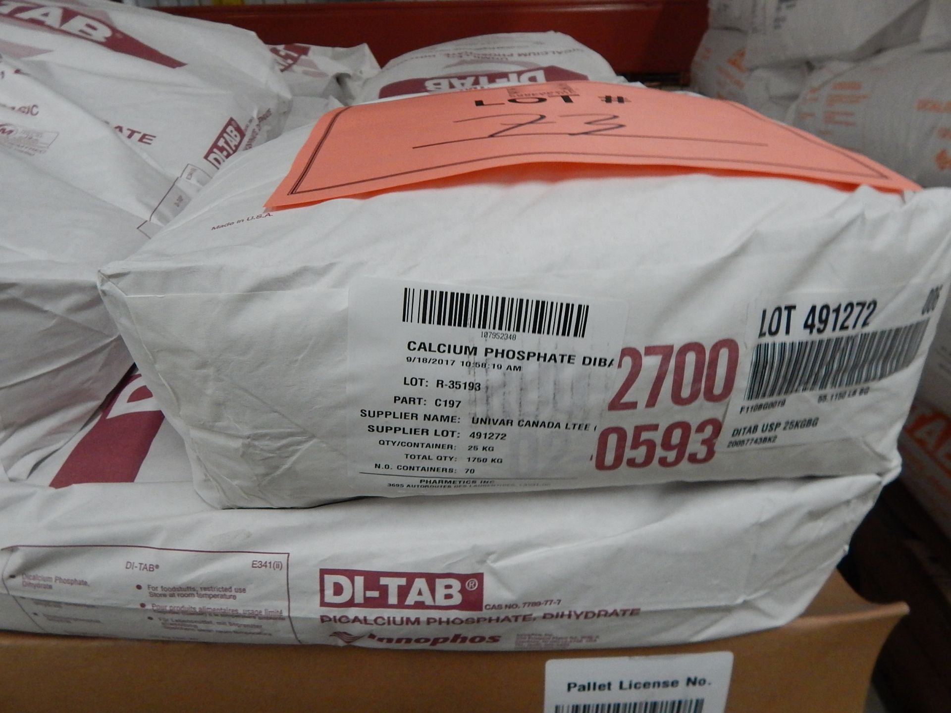 LOT/ SKID WITH CONTENTS CONSISTING OF 25KG BAGS OF CALCIUM PHOSPHATE - Image 2 of 2