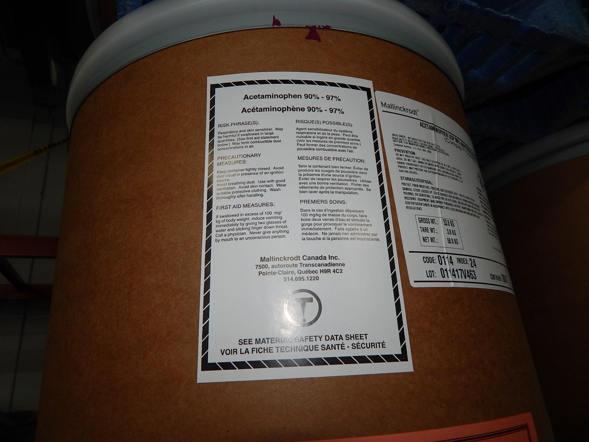 LOT/ SKID WITH CONTENTS CONSISTING OF 50KG DRUMS OF ACETAMINOPHEN - Image 2 of 2