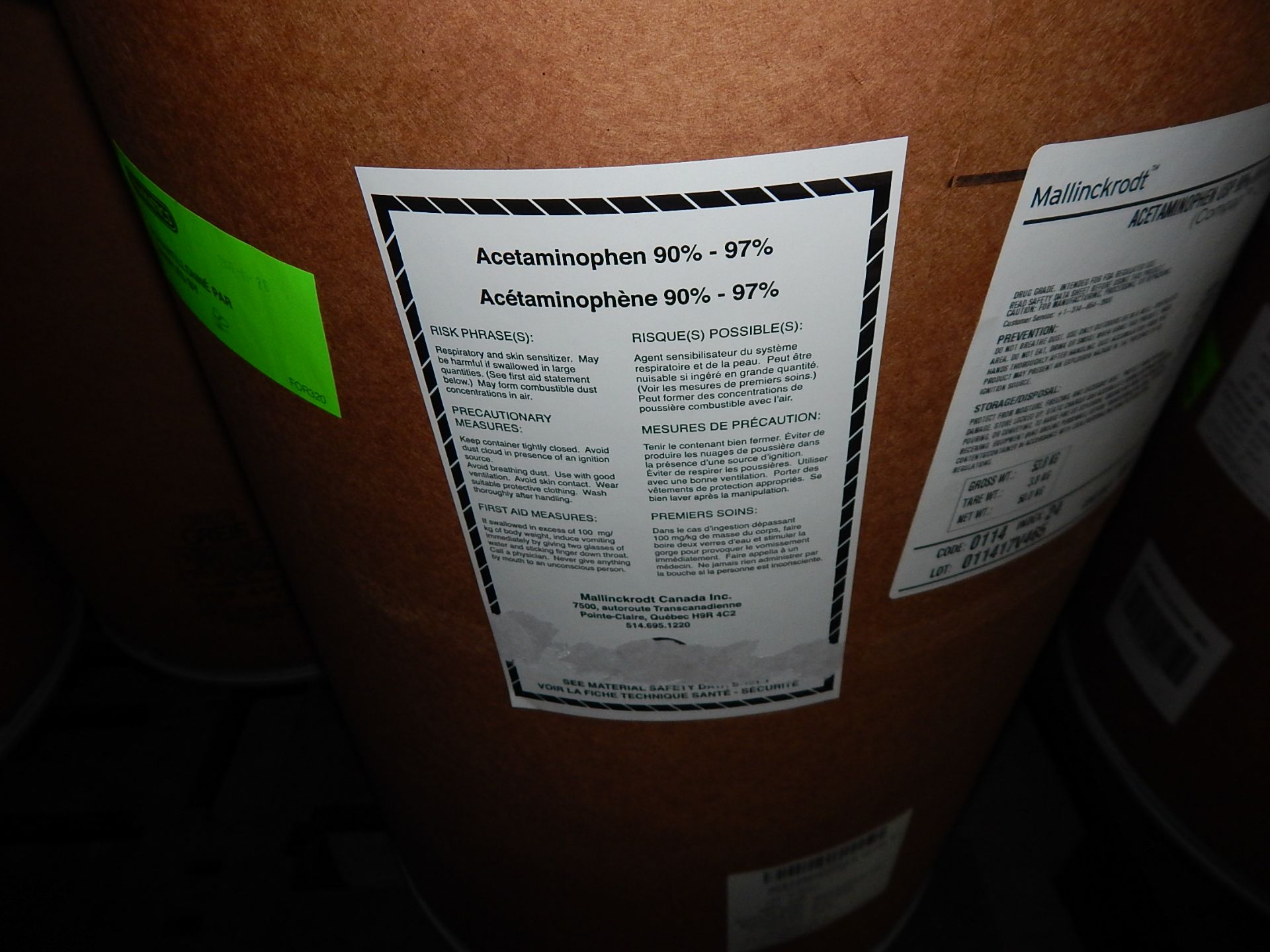 LOT/ SKID WITH CONTENTS CONSISTING OF 50KG DRUMS OF ACETAMINOPHEN - Image 2 of 2