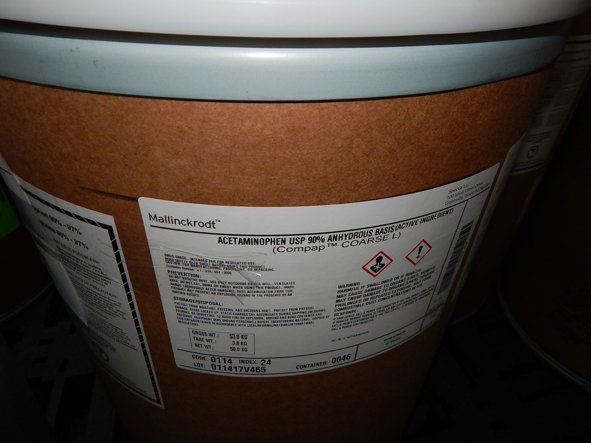 LOT/ SKID WITH CONTENTS CONSISTING OF 50KG DRUMS OF ACETAMINOPHEN - Image 2 of 2