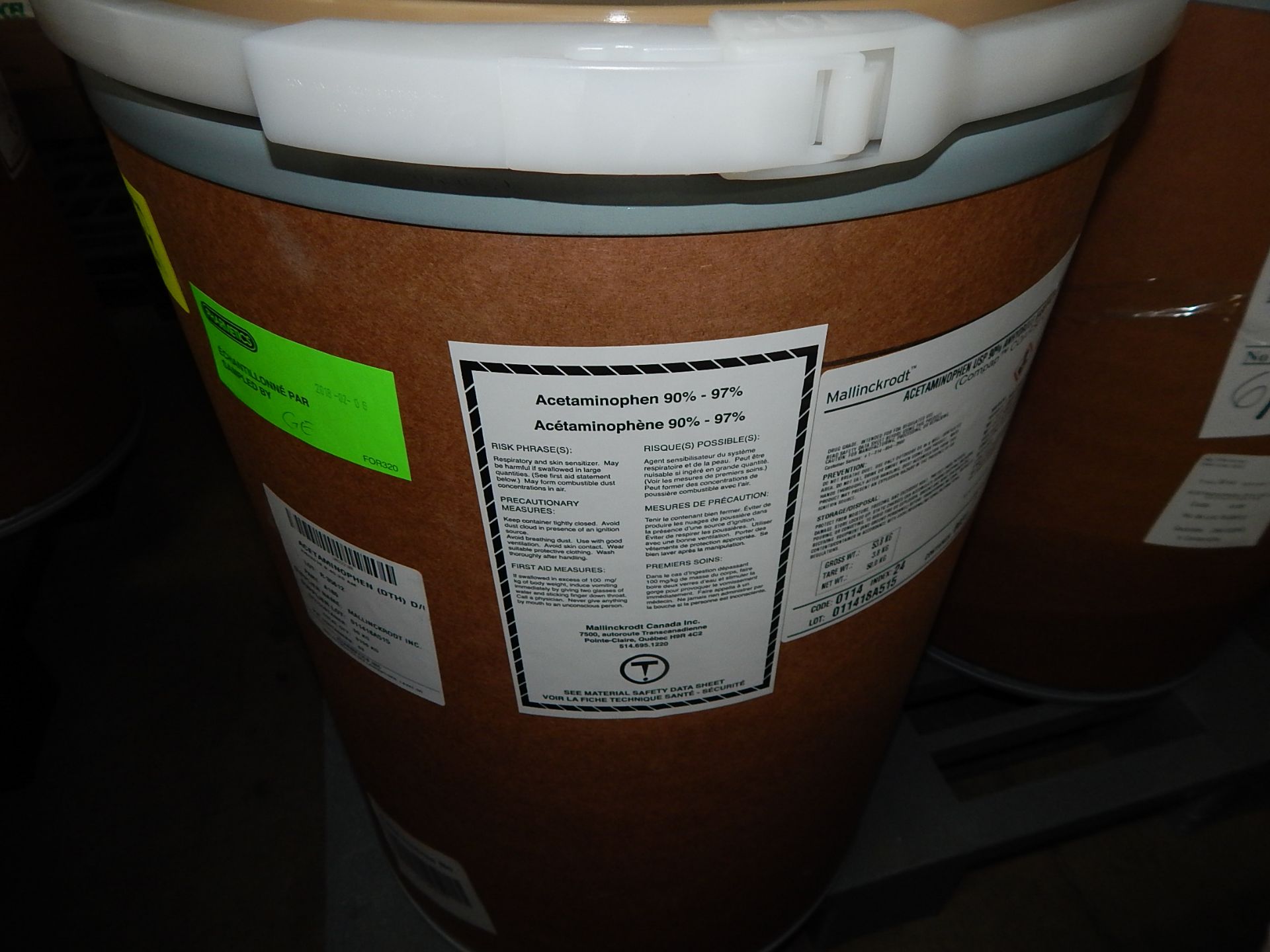 LOT/ SKID WITH CONTENTS CONSISTING OF 50KG DRUMS OF ACETAMINOPHEN - Image 2 of 2
