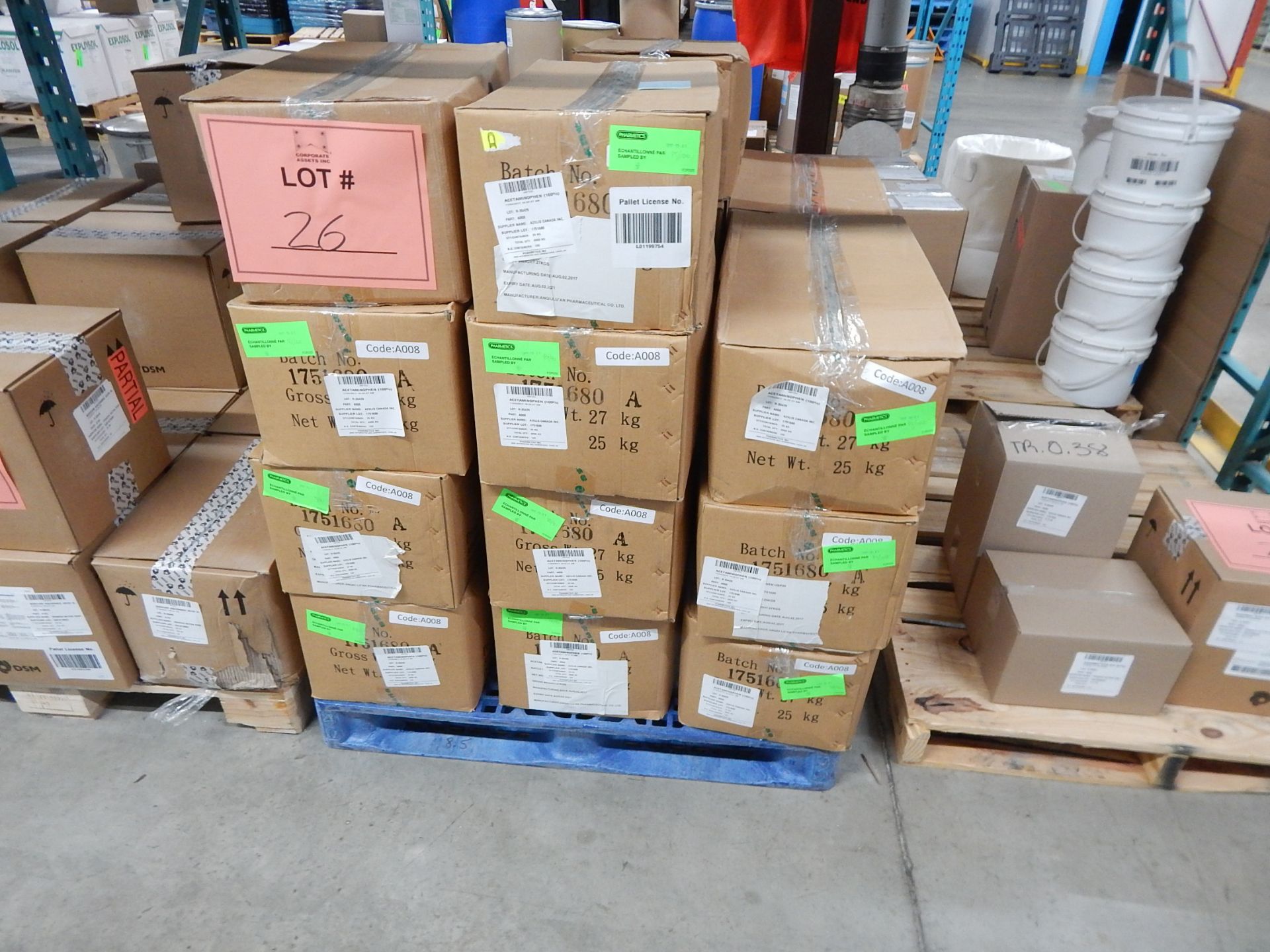 LOT/ SKID WITH CONTENTS CONSISTING OF 25KG BOXES OF ACETAMINOPHEN