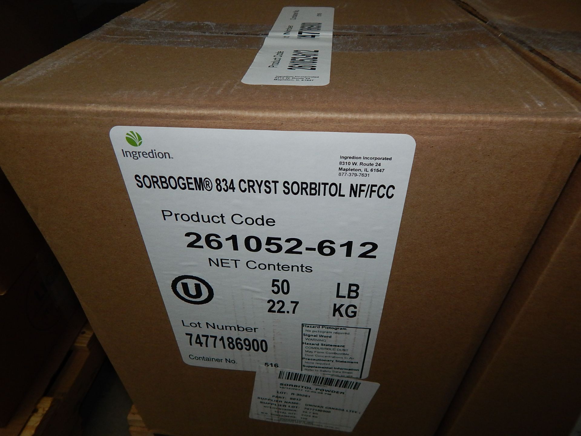 LOT/ SKID WITH CONTENTS CONSISTING OF 50LBS BOXES OF SORBOGEM 834 CRYSTAL SORBITOL - Image 2 of 2