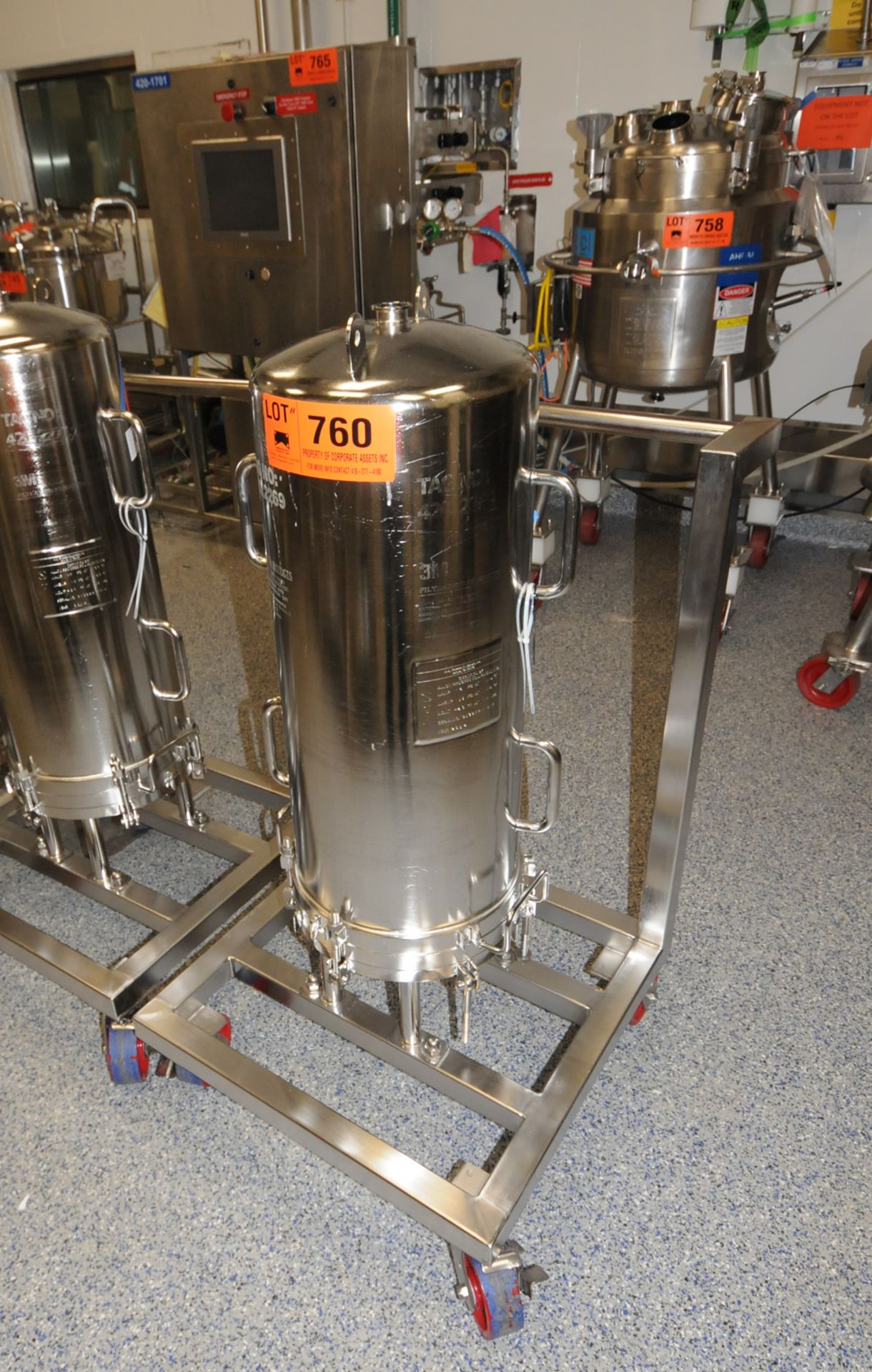 3M FILTRATION (2015) STAINLESS STEEL CART MOUNTED CUNO FILTRATION UNIT WITH -45 PSIG @ 150 DEG F