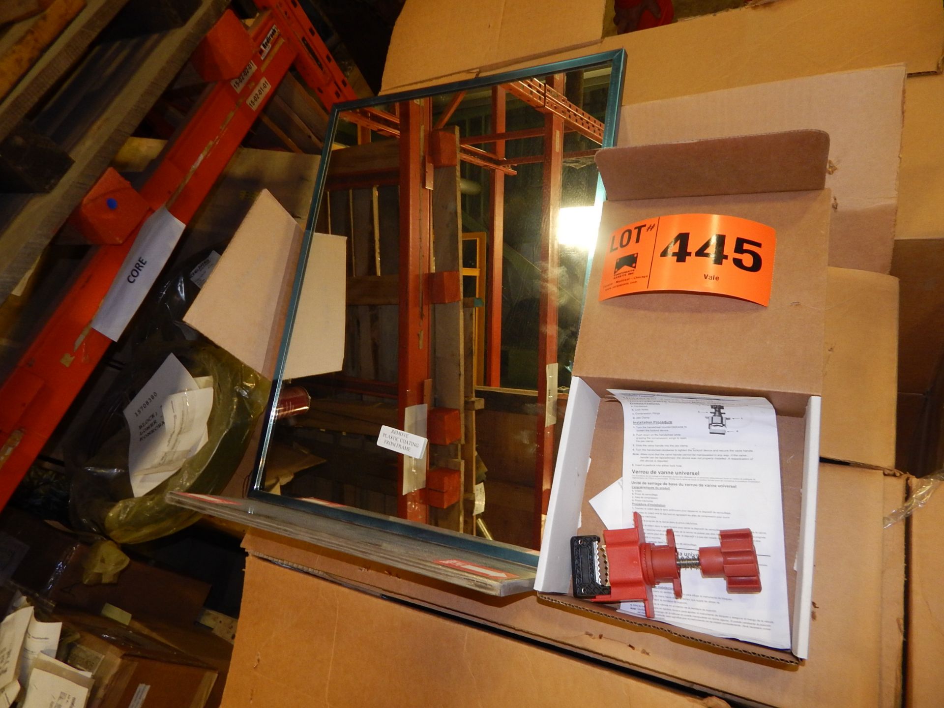 LOT/ (2) WALL MOUNT MIRRORS AND APPROX 56 UNIVERSAL VALVE LOCK-OUTS (LOCATED AT CMD WAREHOUSE) - Image 2 of 2