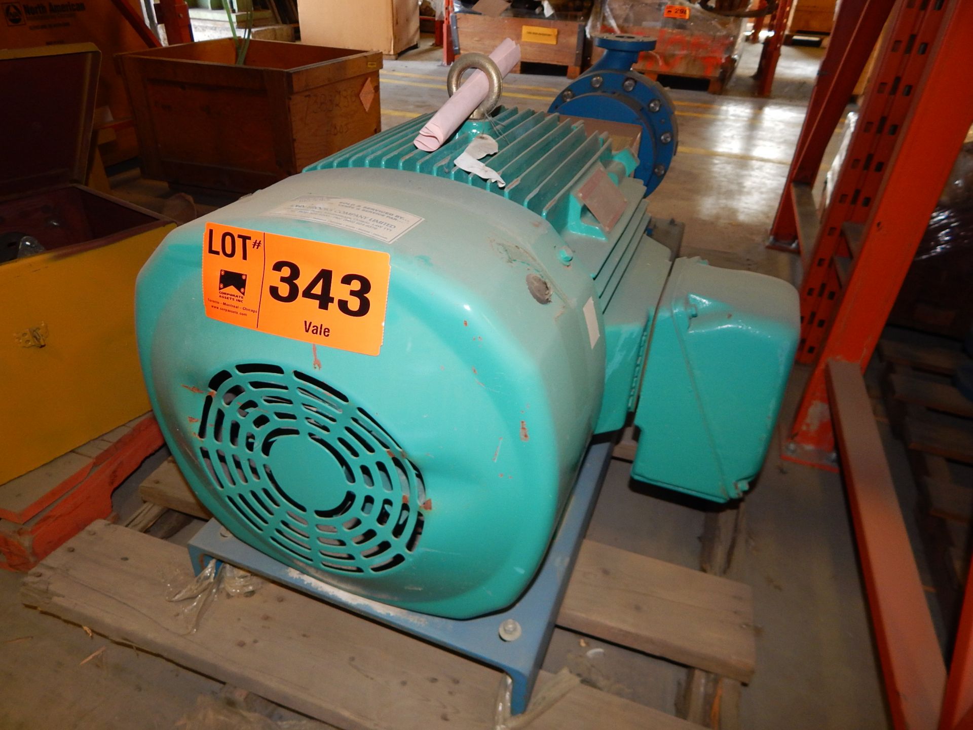LOT/ CONTENTS OF SKID CONSISTING OF 60 HP/575/3540RPM/ELECTRIC MOTOR WITH PUMP (LOCATED AT CMD