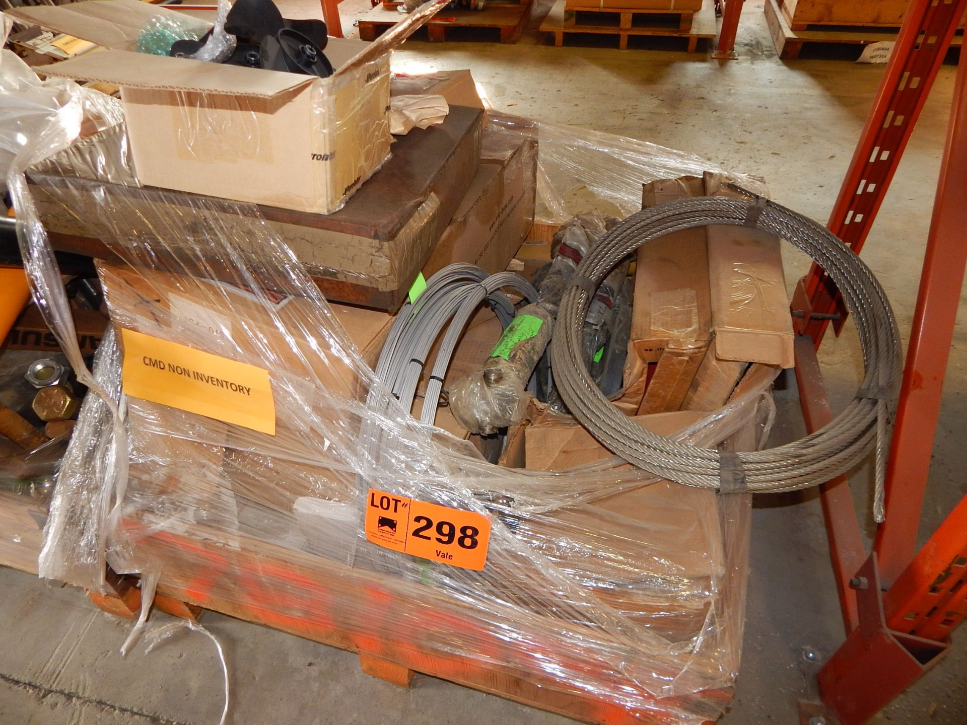 LOT/ CONTENTS OF SKID CONSISTING OF SPARE PARTS, FANS, DRIVE SHAFTS, WIRE CABLE (LOCATED AT CMD