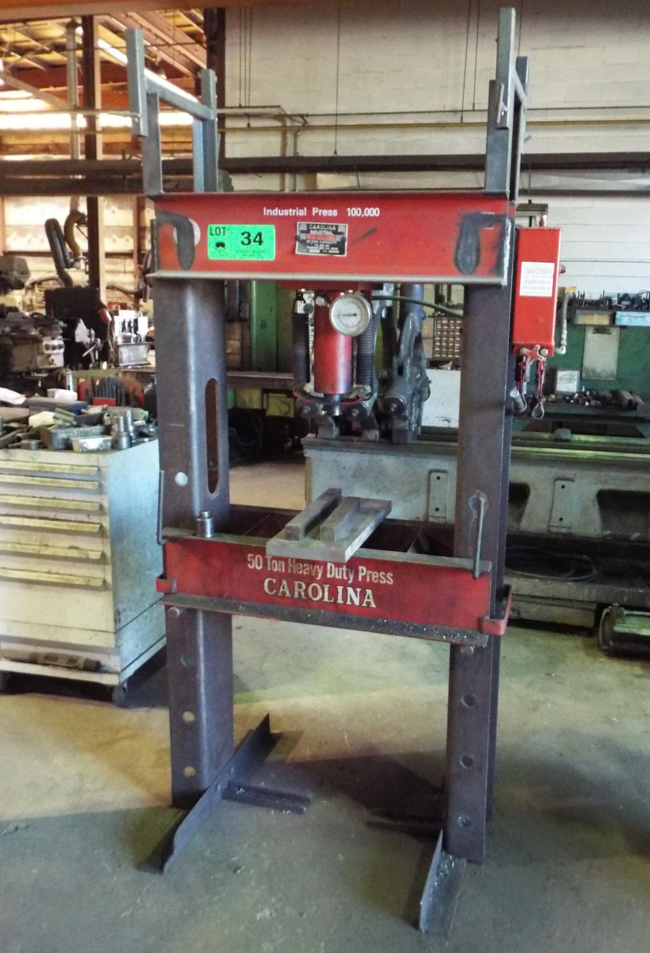 CAROLINA CP1200 50 TON HYDRAULIC H-FRAME SHOP PRESS, S/N: 0801