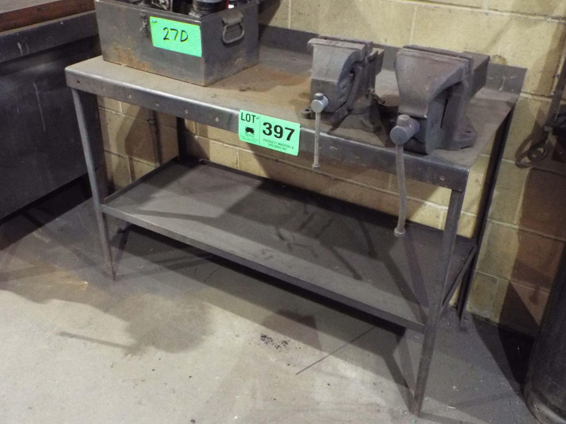 LOT/ STEEL TABLE WITH BENCH VISES (DELAYED DELIVERY)