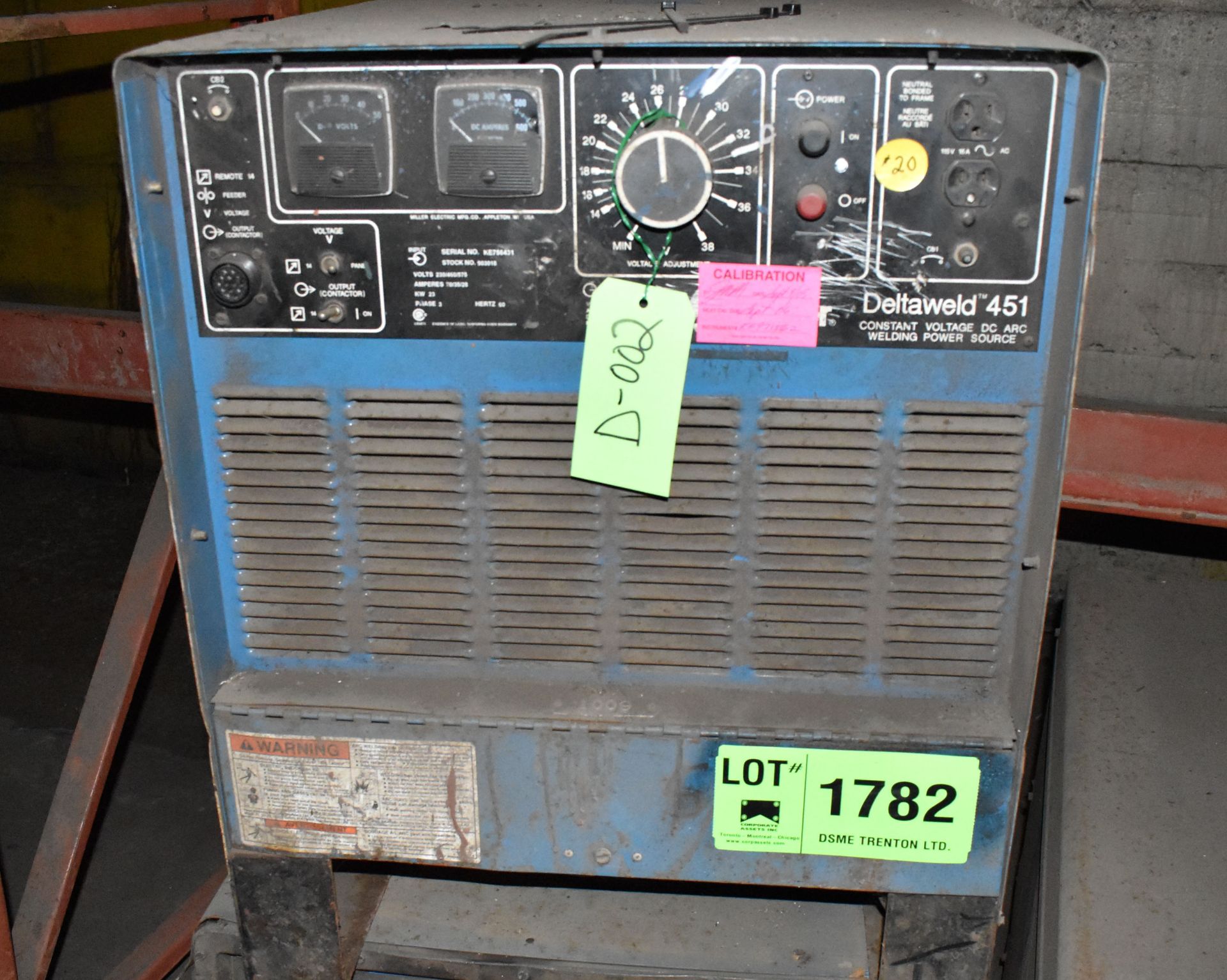 MILLER DELTAWELD 451 WELDING POWER SOURCE [RIGGING FEE FOR LOT# 1782 - $40 USD +PLUS TAXES]