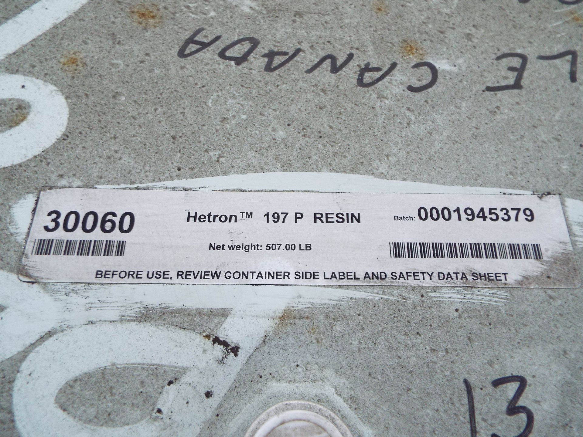 LOT/ CONTENTS OF SKID - 55 GAL. DRUM OF HETRON 197-P RESIN (PLT 99) - Image 2 of 3