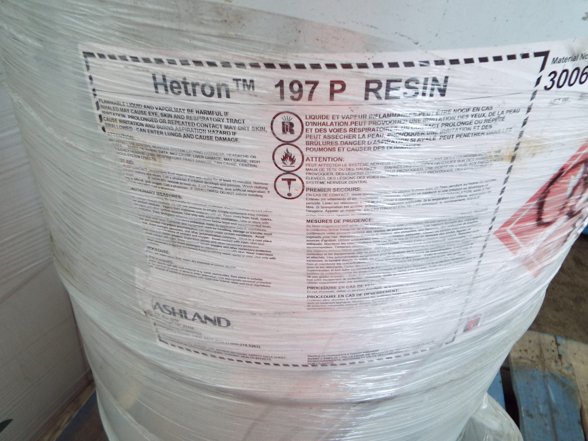 LOT/ CONTENTS OF SKID - 55 GAL. DRUM OF HETRON 197-P RESIN (PLT 99) - Image 3 of 3