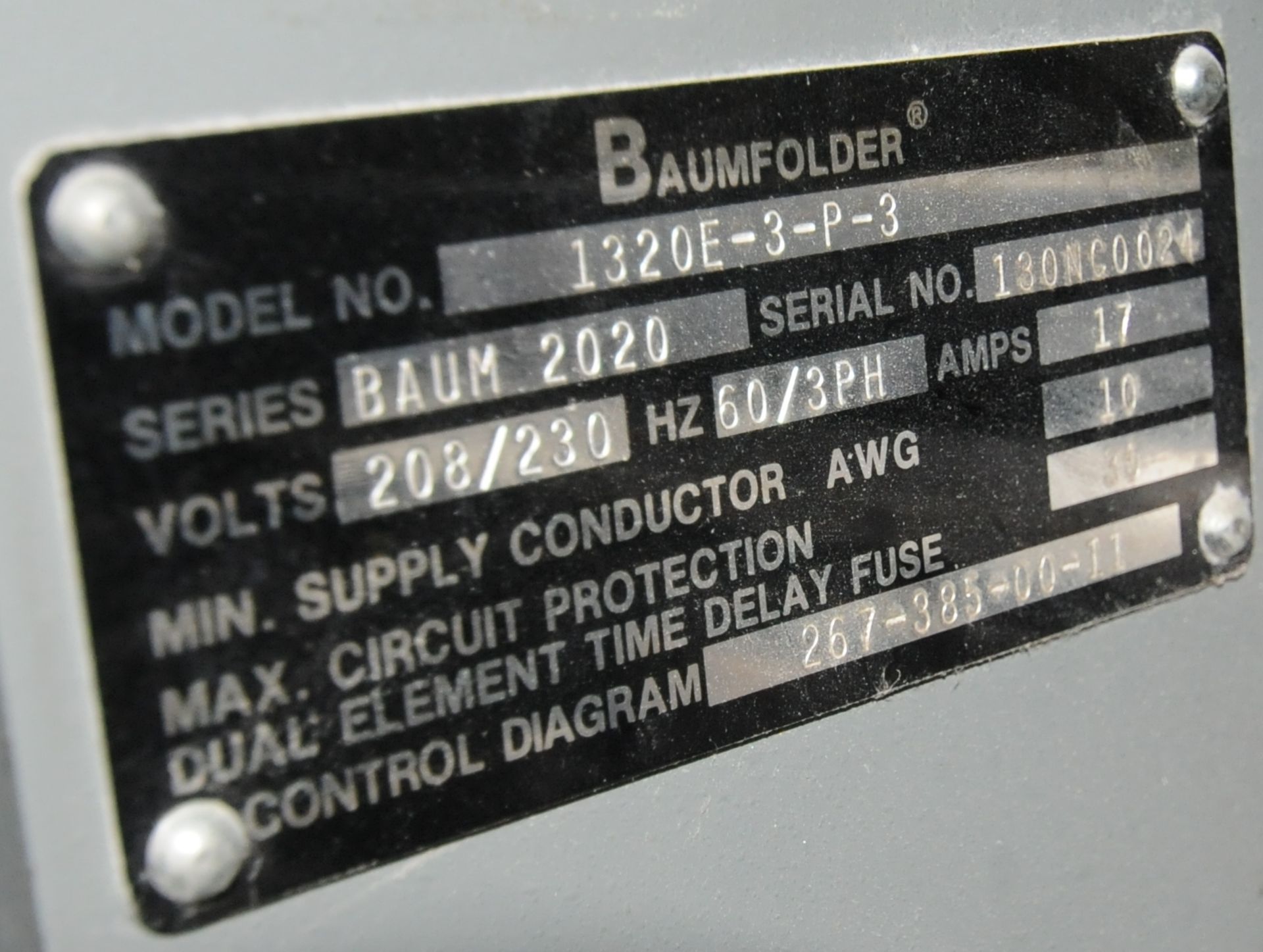 BAUMFOLDER 2020 SINGLE STATION FOLDER WITH HEIDELBERG DIGITAL MICROPROCESSOR CONTROL, 20" MAX - Image 5 of 5