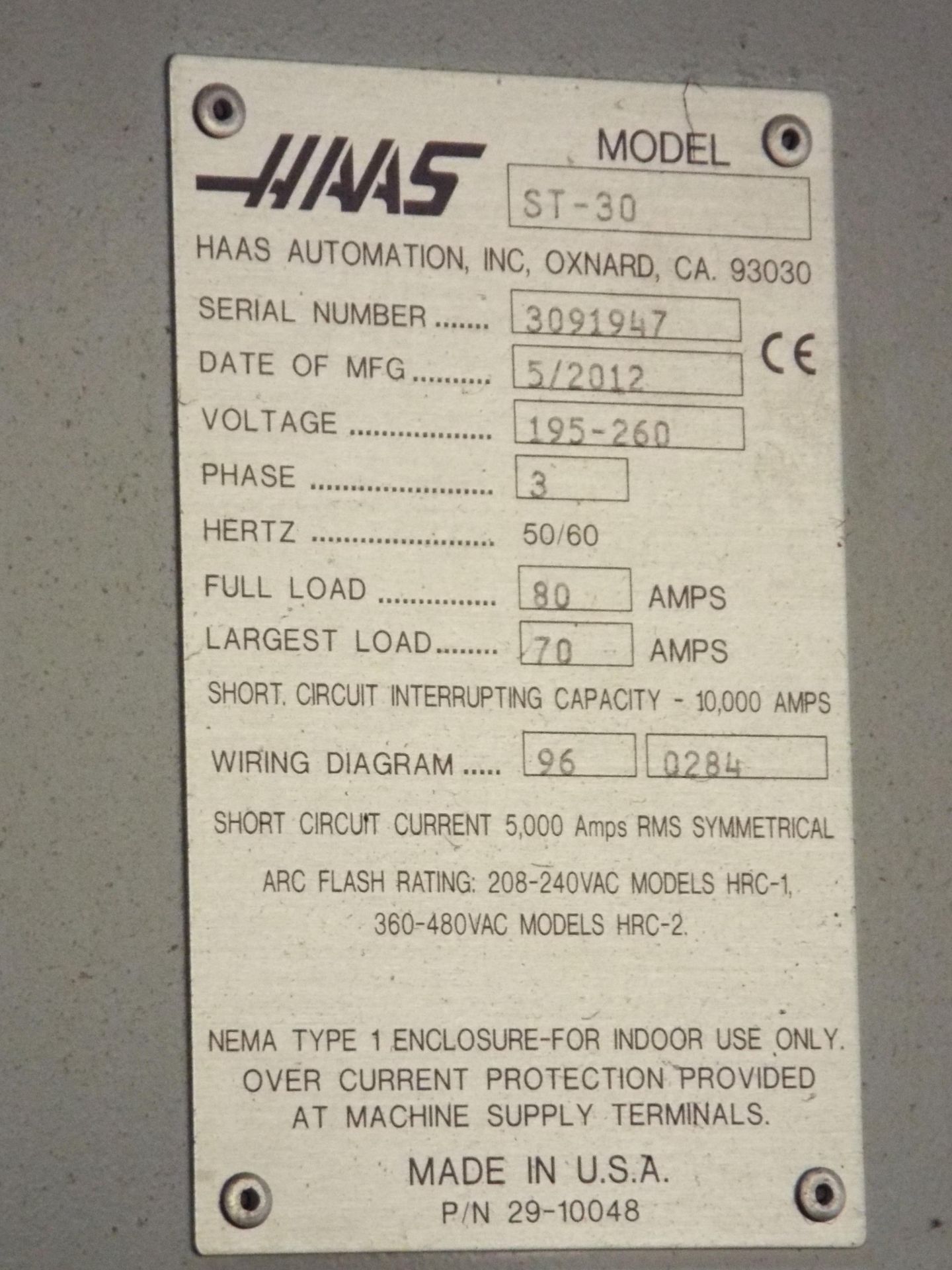 HAAS (2012) ST-30 CNC TURNING CENTER WITH HAAS CNC CONTROL, 12" 3 JAW CHUCK, 31" SWING OVER BED, 21" - Image 9 of 9