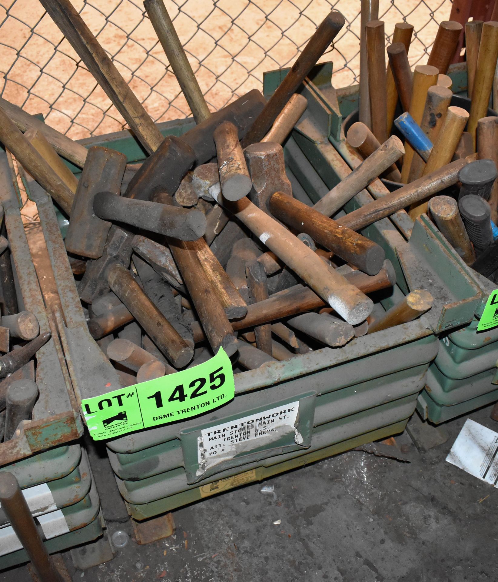 LOT/ BIN WITH SLEDGE HAMMERS