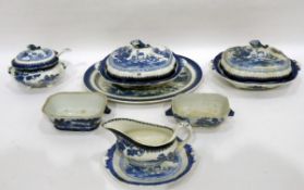 Booths silicon china 'Lowestoft Deer' pattern part dinner service, blue and white,