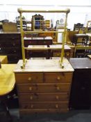 Pine chest of two short and three long drawers, on plinth base,