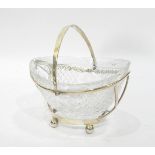 Late 19th century glass basket with silver stand, on ball feet, Sheffield 1884,