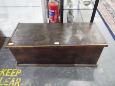 Small 19th century elm coffer of plain rectangular form with hinged cover,