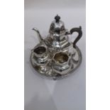 Revived early Georgian-style three-piece tea service viz:- high domed coffee pot with pear wood