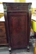 Regency mahogany pedestal fitted with a single drawer over single cupboard door revealing a leaded