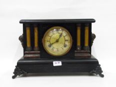 19th century ebonised and painted mantel clock in architectural-style case, 28.