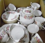 Colclough Bone China part tea service, white bordered with pink honeysuckle and dog roses,