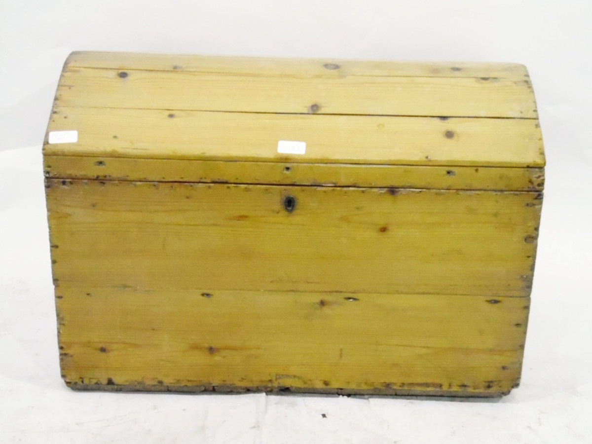 Pine blanket box of plain form with domed cover,