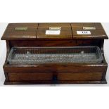 Oak desk stand fitted with three compartments for different inks, labelled 'Copying',