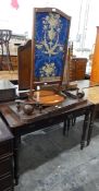 19th century side table fitted with two short drawers, on turned legs, a modern lazy susan,