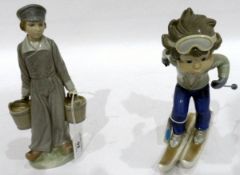 Lladro porcelain figure of Dutch boy carrying pair of pails and a Lladro porcelain figure of
