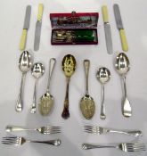 Quantity of plated table flatware to include berry spoons