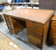 Mid 20th century pedestal desk, one pedestal fitted with three drawers,