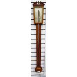 19th century mahogany stick barometer, the case with broken arch pediment,